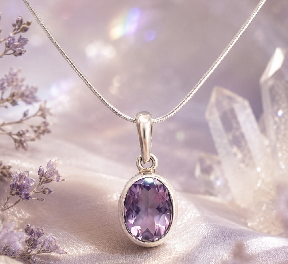 Sterling Silver Amethyst Crystal Necklace February Birthstone Mystical Fairycore